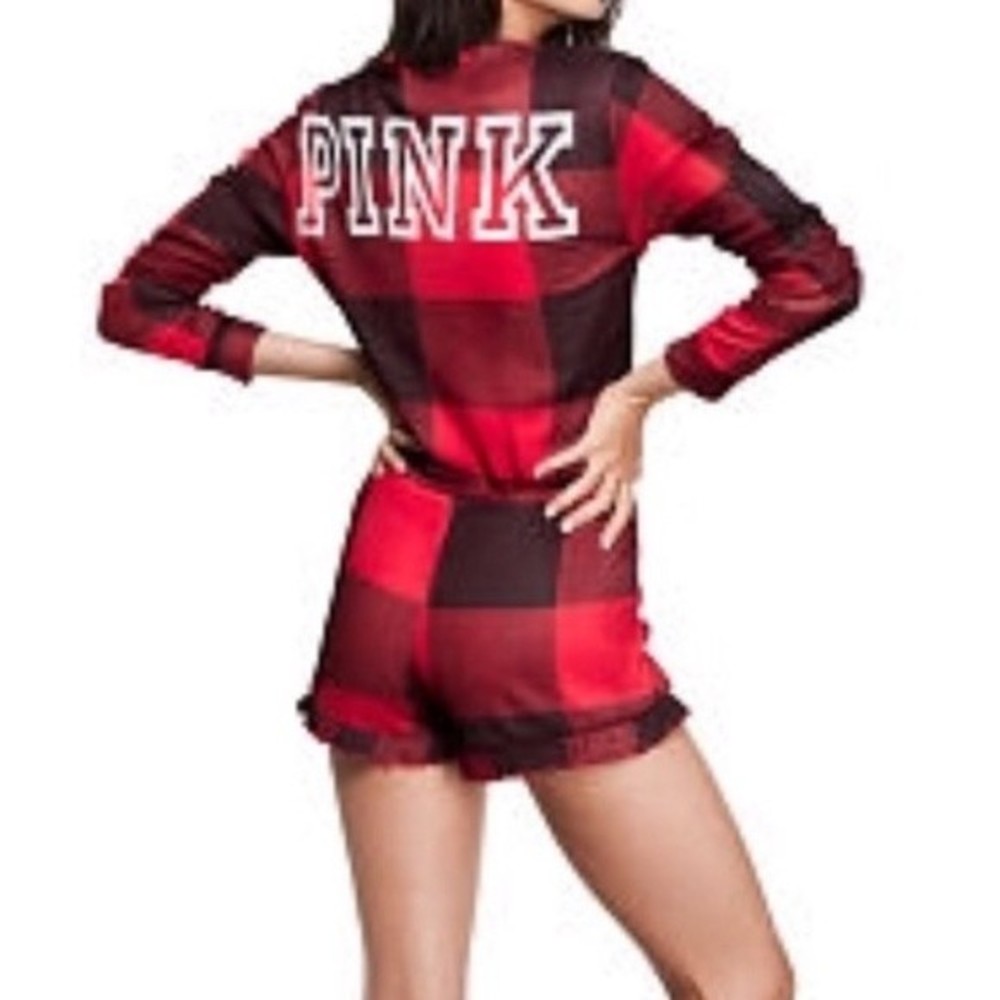 PINK Victoria’s Secret Red and Black Buffalo Check Plaid Romper Medium New